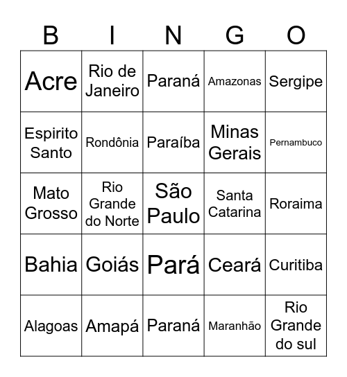 Bingo Geográfico Bingo Card