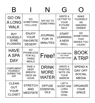 SELF LOVE Bingo Card