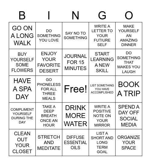 SELF LOVE Bingo Card