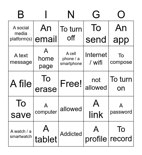 La Technologie 2 Bingo Card