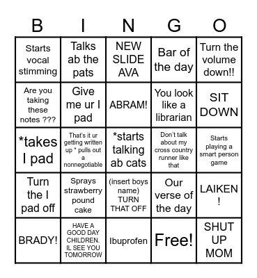 Things pecoul says Bingo Card