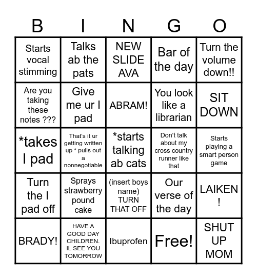 Things pecoul says Bingo Card