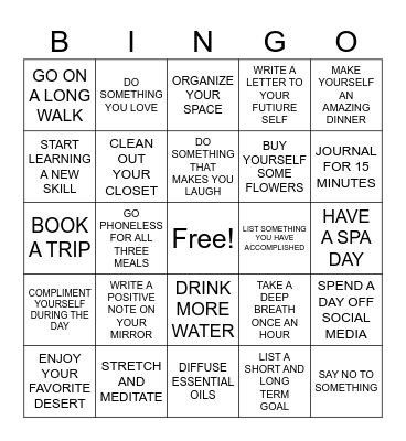 SELF LOVE Bingo Card