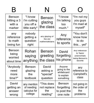 AP CALC BC BINGO Card