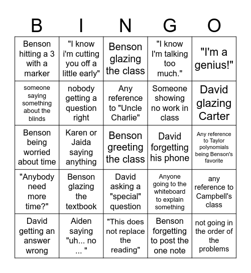 AP CALC BC BINGO Card