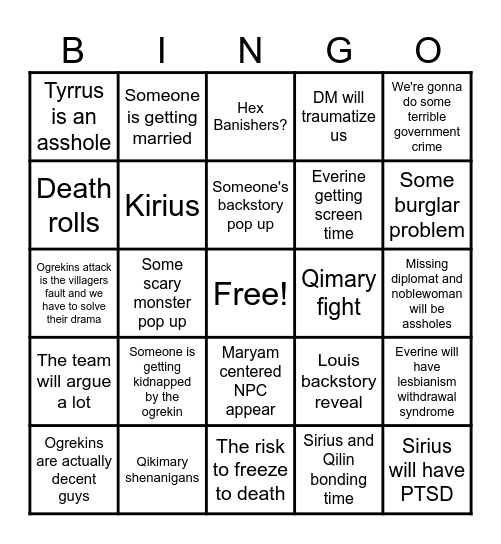 Ogrekin arc bingo Card