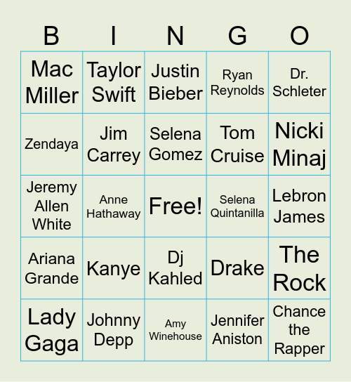 Celebrity Baby Bingo Card