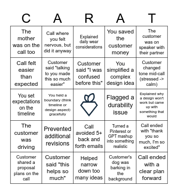 Custom Team Calls Bingo Card