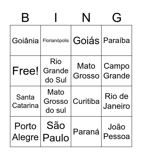 Bingo Geográfico Bingo Card