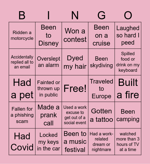 Never Have I Ever... Bingo Card