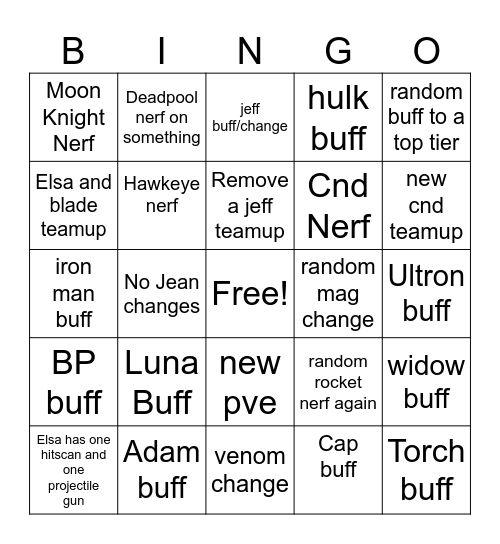 Season 6.5 Bingo Card