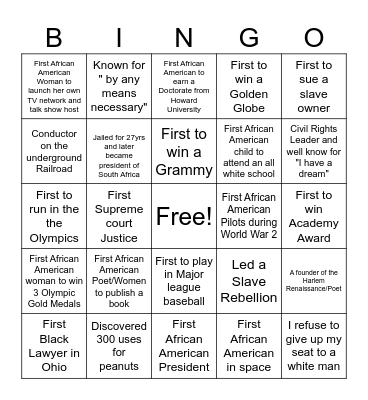 Black History Month Bingo Card