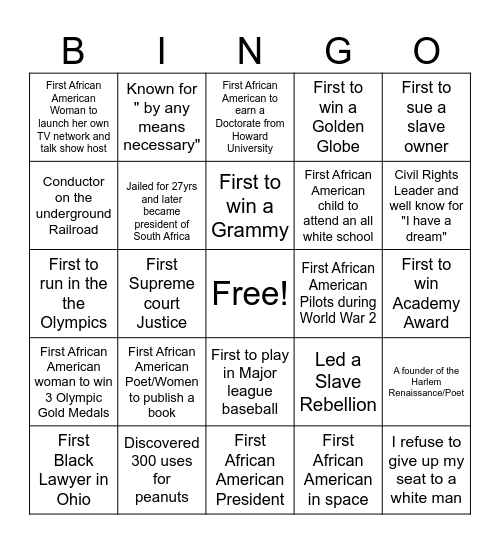 Black History Month Bingo Card