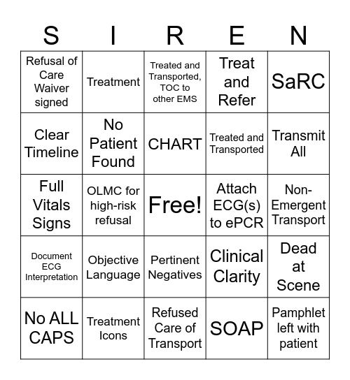 Documentation Bingo Card
