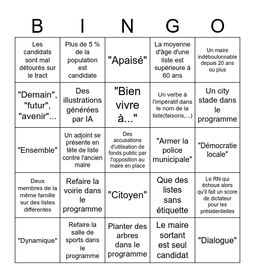 Le bingo des municipales Bingo Card