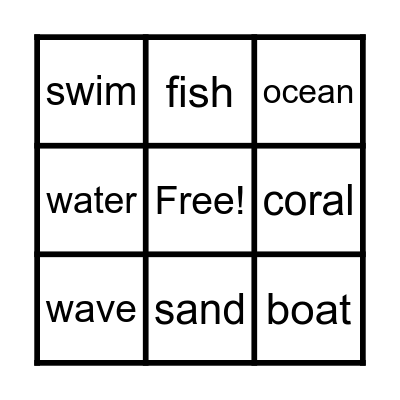 Down by the Sea Vocabulary Bingo Card