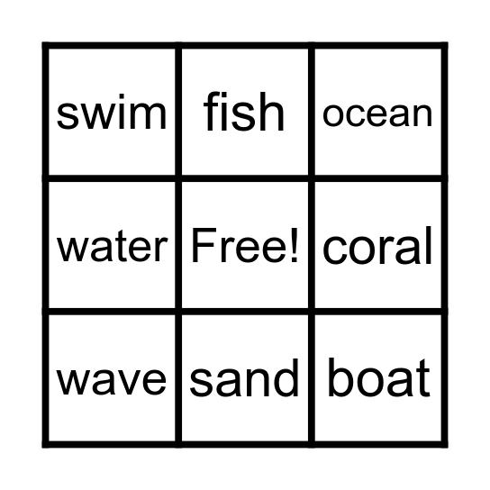 Down by the Sea Vocabulary Bingo Card