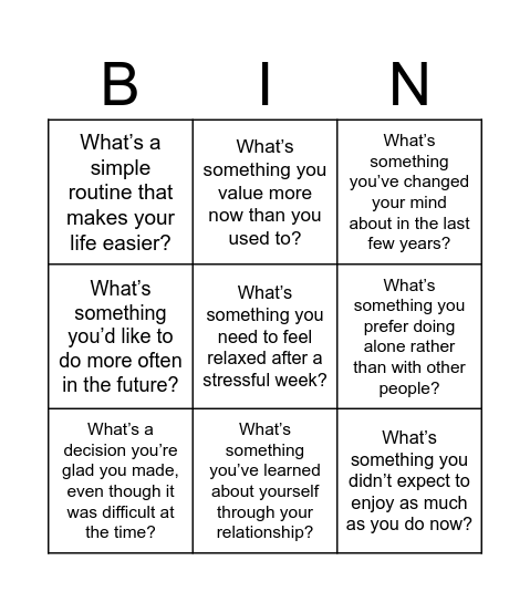Let's get to know each other! Bingo Card