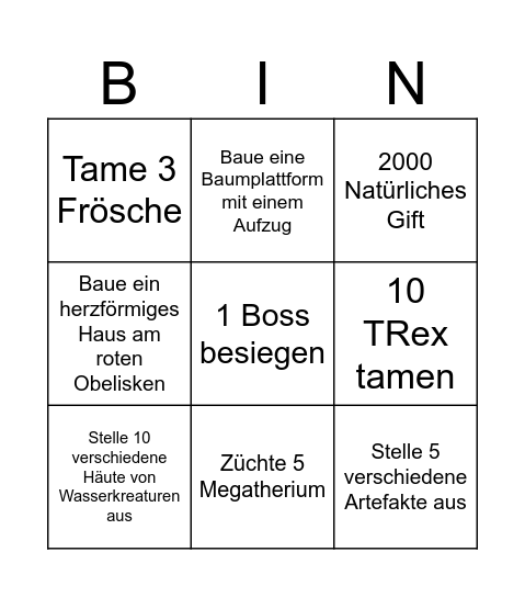 ARK Hardcore Bingo Card