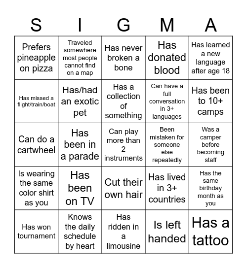 Find Someone Who... Bingo Card