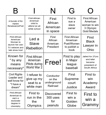 Black History Bingo Card