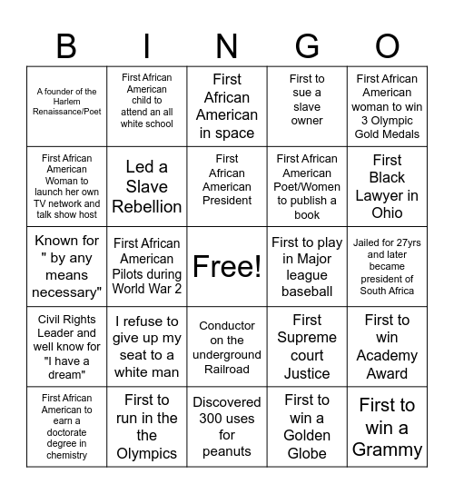 Black History Bingo Card