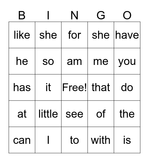 Pop Corn Words Bingo Card