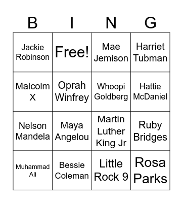 Black History Month Bingo Card