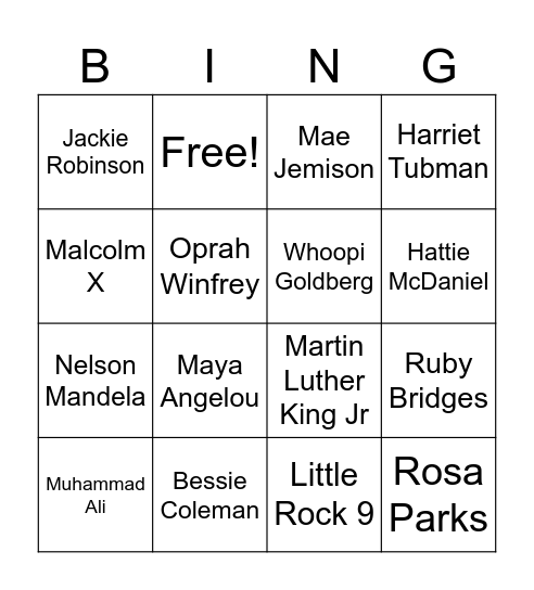 Black History Month Bingo Card