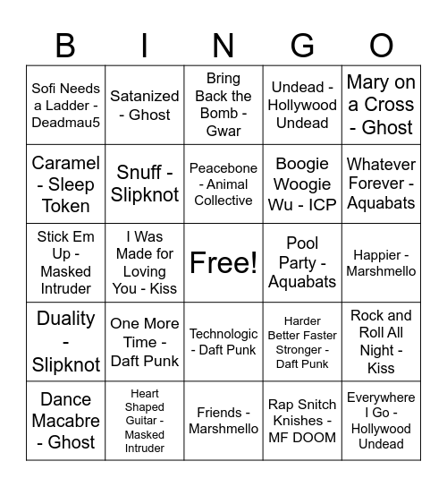Masks Bingo Card