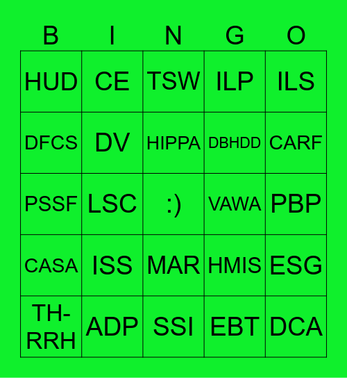 ACRONYM BINGO Card