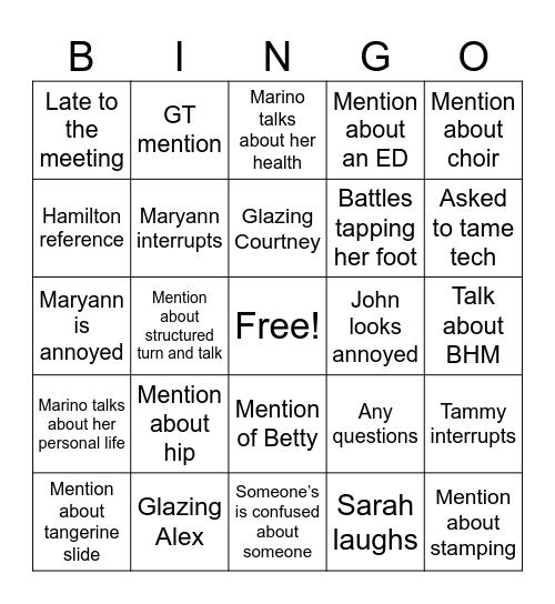 PLC Bingo Card