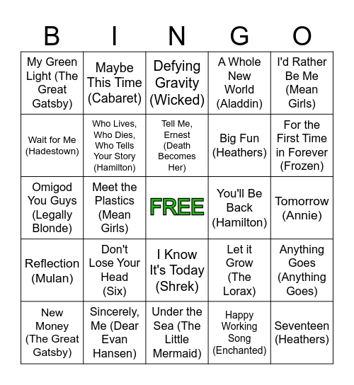 Musical Bingo! Bingo Card