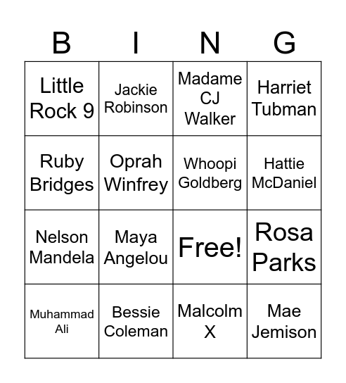 Black History Month Bingo Card