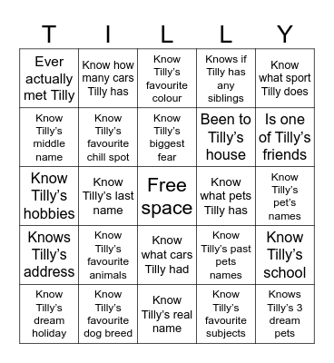 TILLY BINGO Card