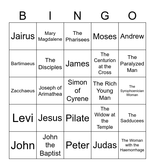 Mark's Gospel Bingo Card