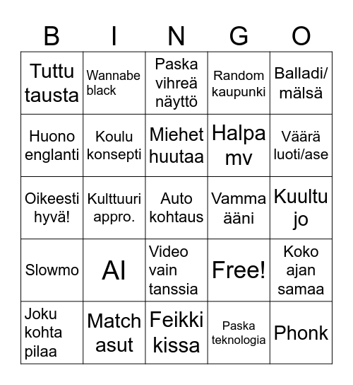 Kpop bingo Card