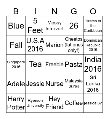 Jessica's Birthday Bingo  Bingo Card