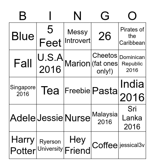 Jessica's Birthday Bingo  Bingo Card