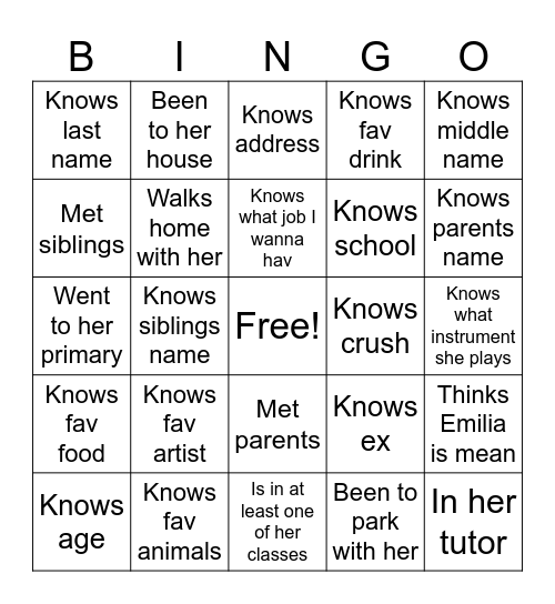Nina bingo Card