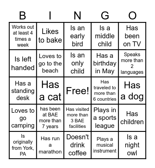 Find a Coworker Who... Bingo Card