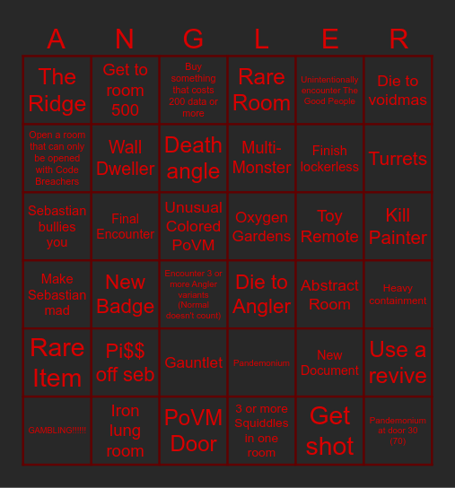 Roblox Pressure Bingo Card