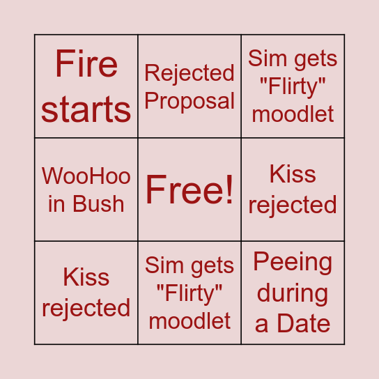 Sims 4 Valentines Bingo Card