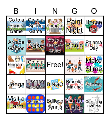 Family Recreational Activities Bingo Card