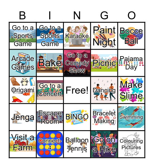 Family Recreational Activities Bingo Card