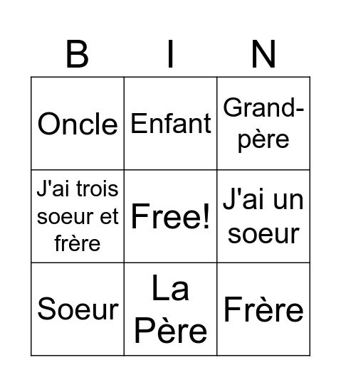 Famille Bingo Card