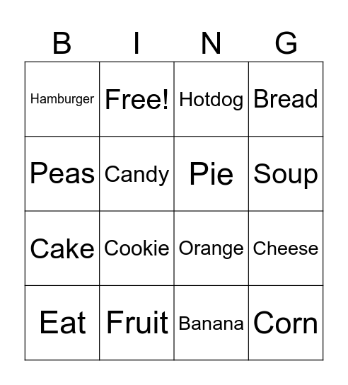 Foods Bingo Card