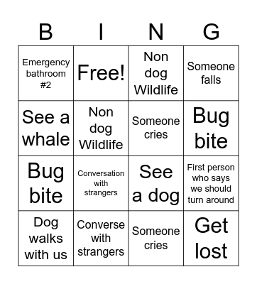 Hike Bingo Card