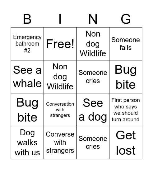 Hike Bingo Card