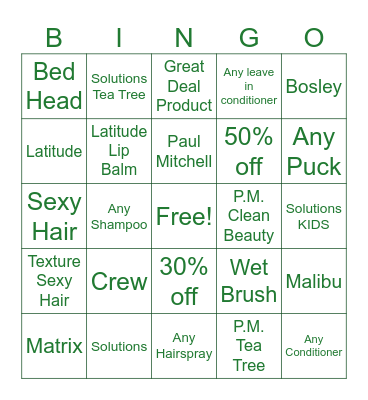 Great Clips Retail Bingo Card
